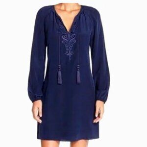Lilly Pulitzer Roslyn Silk Navy Beaded Embroidered Tunic Dress 17490